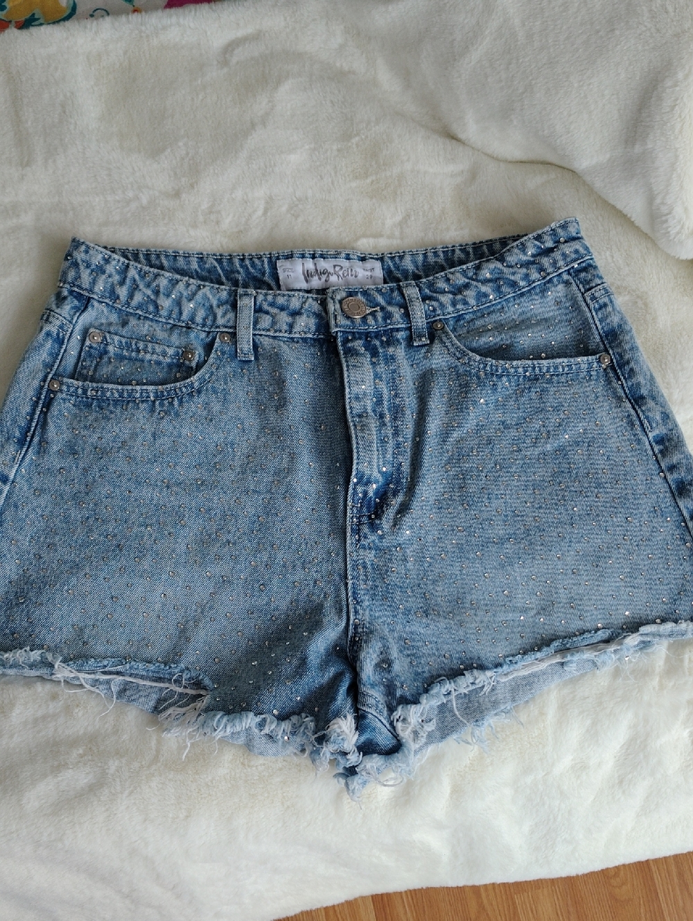 Indigo Rein Light Blue Crystal Embellished Denim Shorts